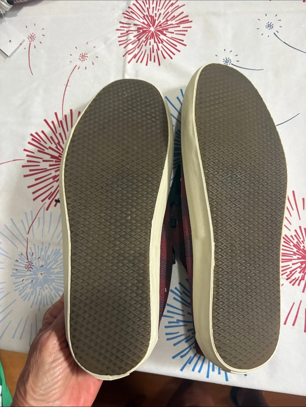 Vans Men’s Burgundy and Navy Striped Surf Siders